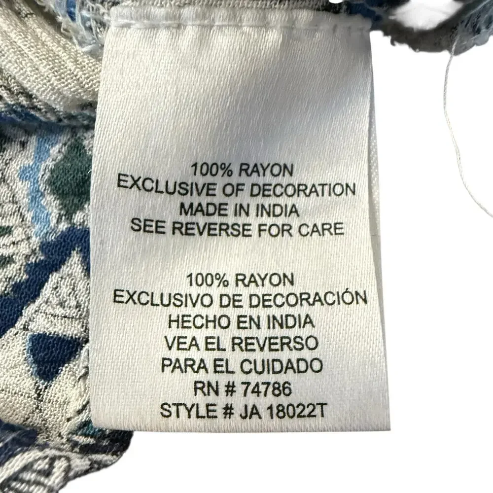 Patrons of Peace Womens boho tank, blue floral and geometric mixed patterns, M - Picture 4 of 6